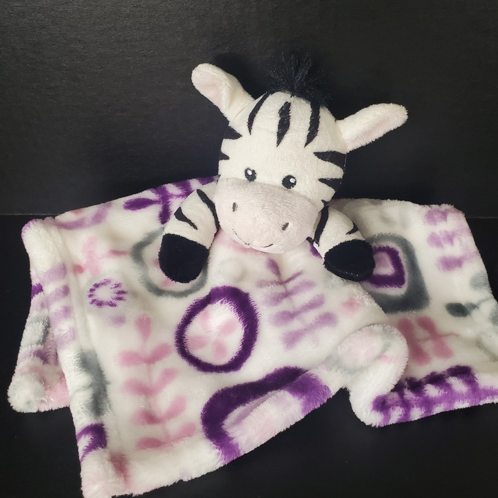 Little Miracles Plush Zebra Lovey‎ Security Blanket 12" Purple Pink Black Costco